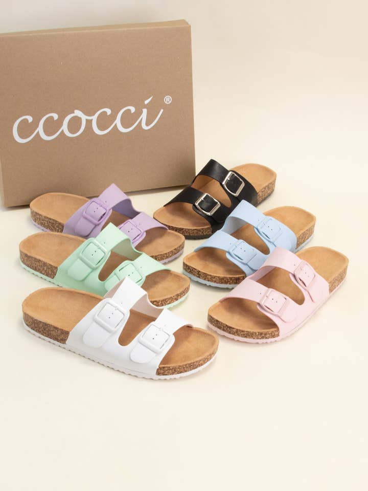 CCOCCI - Wholesale Sandals - Women's - AUDRINA COLOFUL DOUBLE BUCKLE STRAP SANDAL