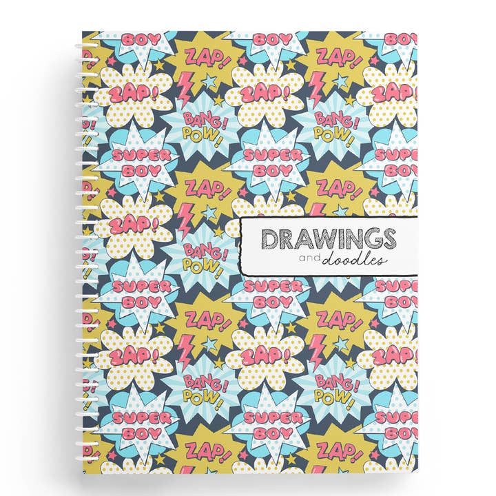 Super Boy Print Sketchbook | 8.5 x 11 Size | 50 Blank Pages for wholesale by Two Giggles