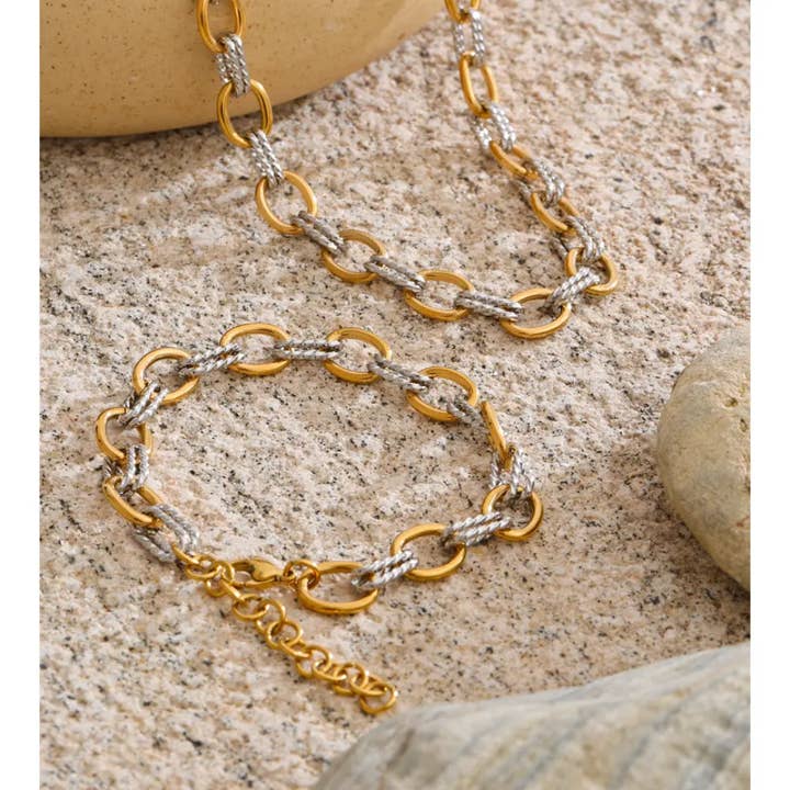 Mixed Metal Chain Link Jewellery Set - Necklace or Bracelet for wholesale by Misgraceful