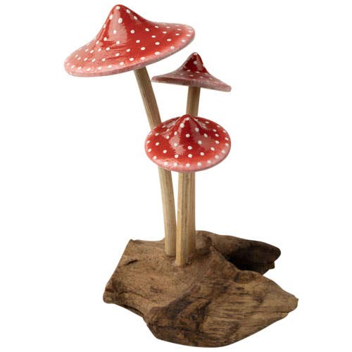 Benjamin International - Wholesale Decorative Tabletop Object - RED 3 MUSHROOMS WOOD BASE1