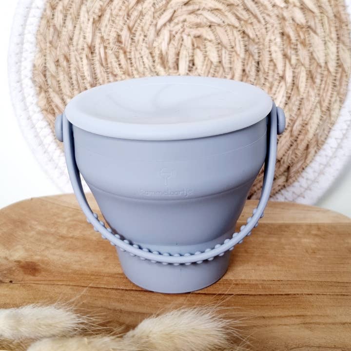 Rammelaartje - Vendita all'ingrosso Porta-snack - Bambini e neonati - Tazza snack pieghevole in silicone con coperchio - Grigio blu