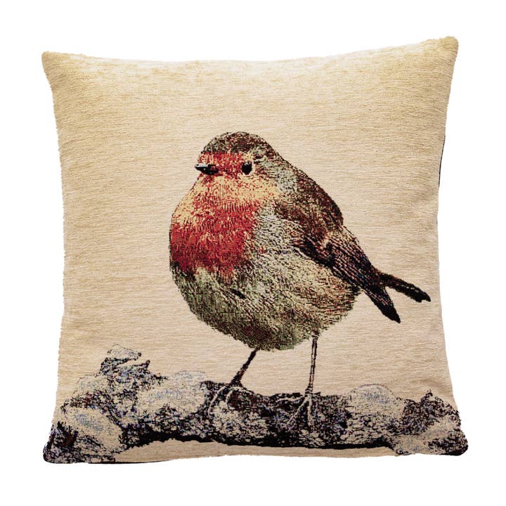 Winter Robin Geweven Kussen - 42x42cm (17"x17") voor wholesale door Hines of Oxford