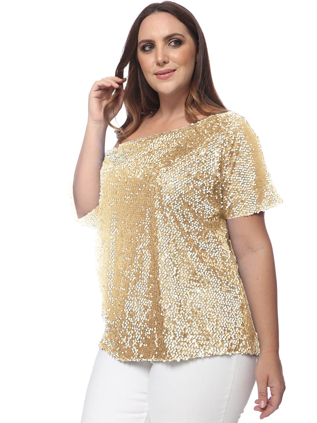 Anna Kaci Wholesale – Großhandel Bluse – Damen – Ein-Schulter-Pailletten-Top in Übergröße60