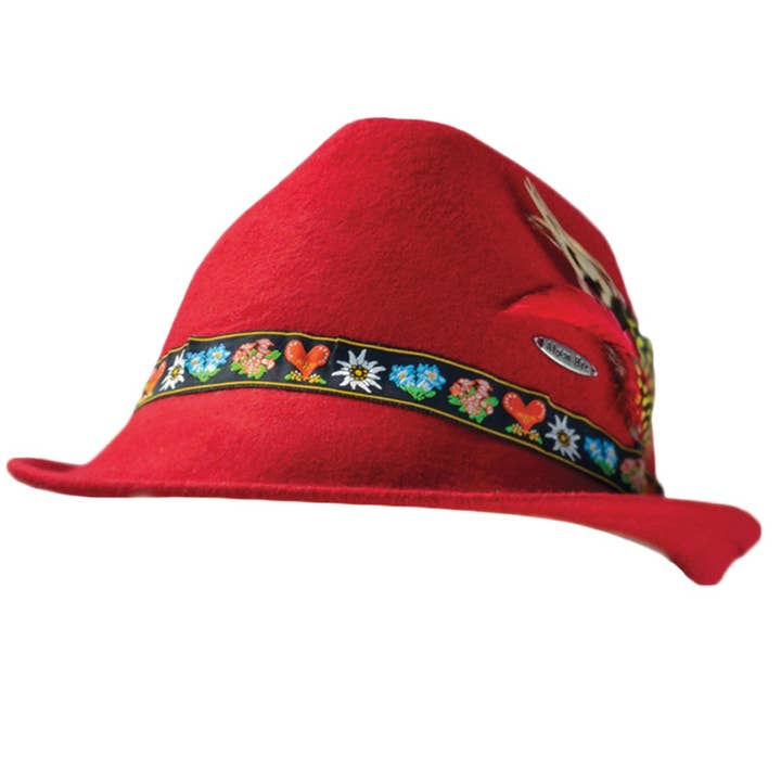 European Heritage Gifts - Wholesale Newsboy/Schoolboy Hat - Unisex - Tyrolean Alps Red 100% Wool Hat with Embroidered Band