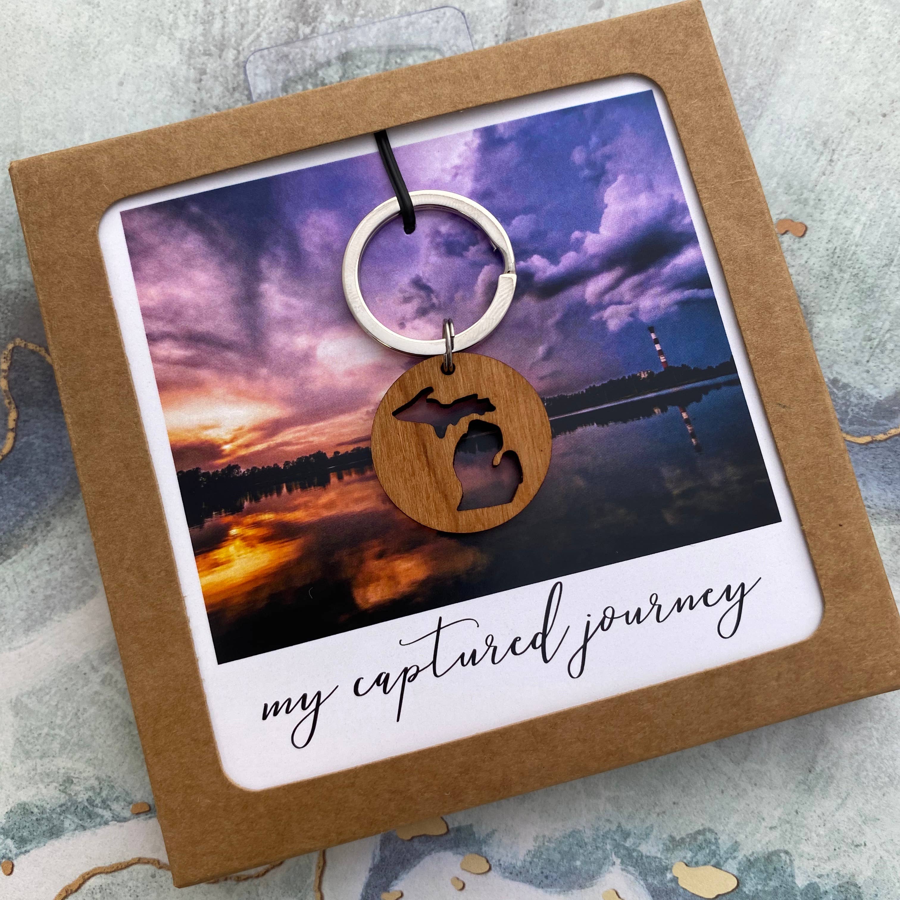 My Captured Journey - Wholesale Keychain - Unisex - Hardwood Michigan Cutout Keychain0
