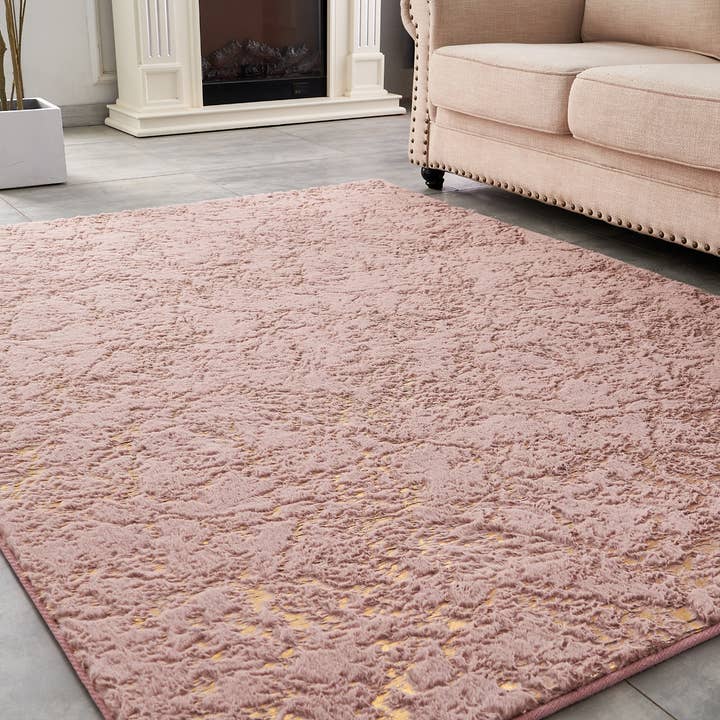 Tapete em Pêlo Chinchilla Faux Dourado Abstracto Dourado por atacado de Amazing Rugs