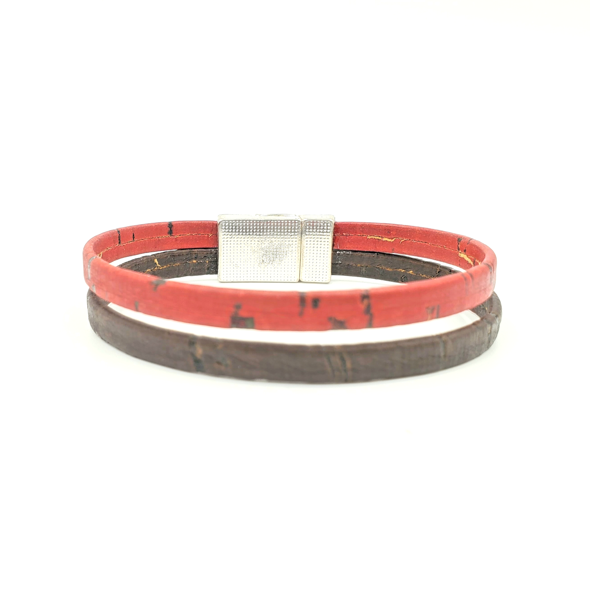 Gem Lounge Jewelry - Wholesale Bangle Bracelet - Red & Brown Cork Thin Magnetic Bracelet0