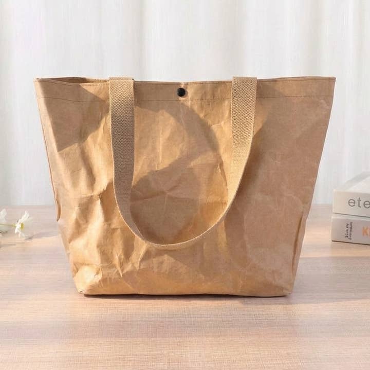 Sac fourre-tout en papier kraft texturé réutilisable, imperméable et indéchirable pour la vente par ByHome