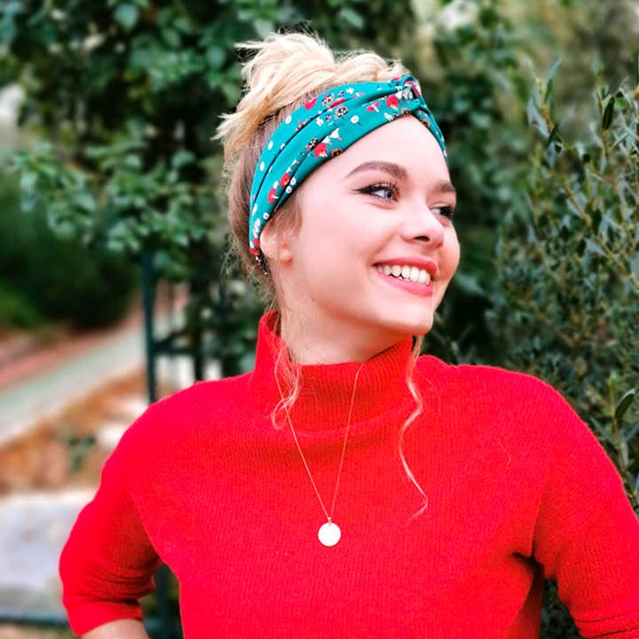 HEADBAND CAPUCINE/green and red satin polyester for wholesale by Laure Derrey