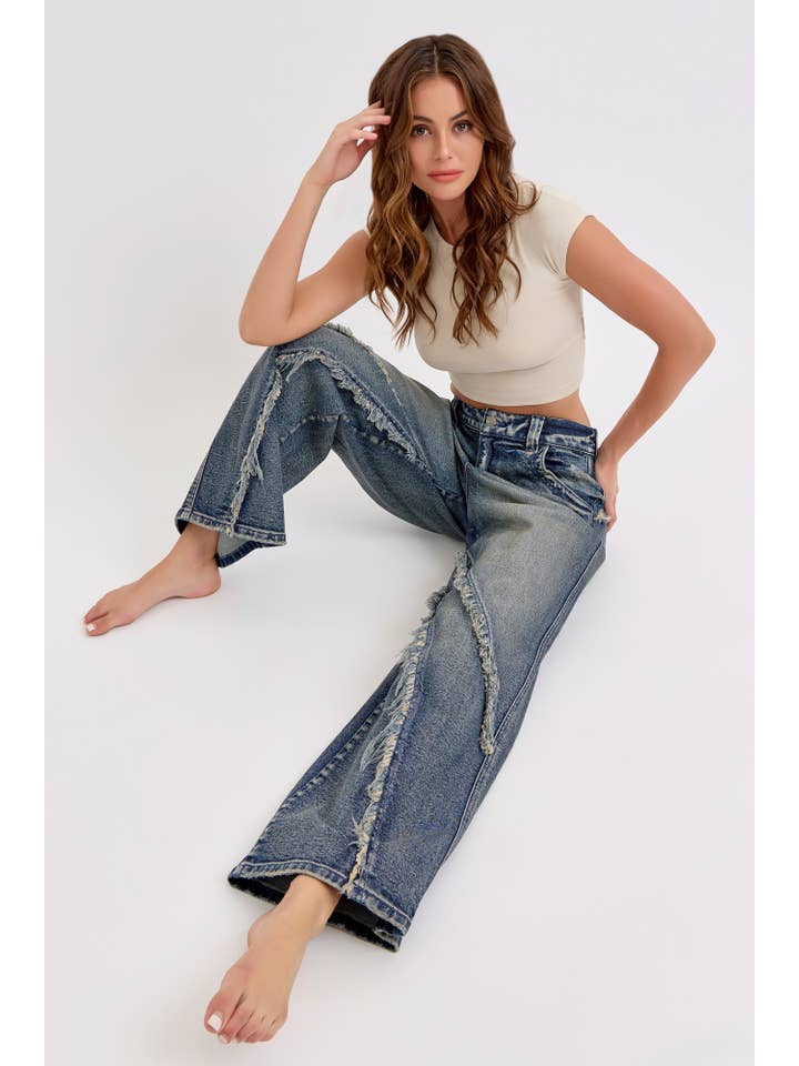 Cello Jeans - Wholesale Jeans - Women's - WV19524SK-T Skater Jean with Bohemian Raw Edge Details Tint