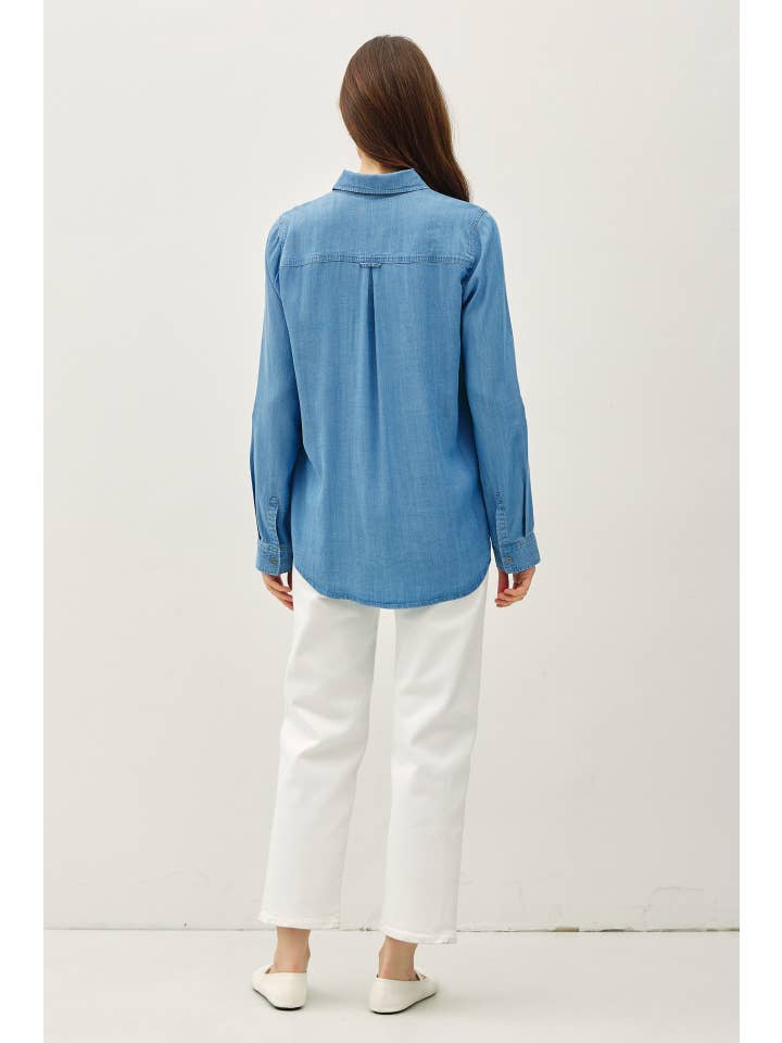 Be Cool - Wholesale Button Down Shirt - Women's - DENIM LOOK LONGSLEEVE TENCEL SHIRT
