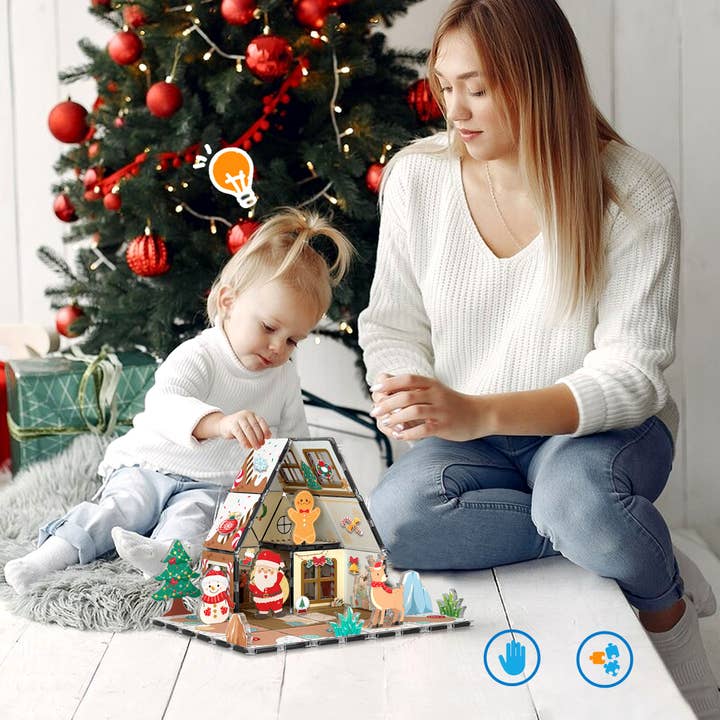 PicassoTiles - Wholesale Building Set - Kids - PicassoTiles Gingerbread House Magnetic Tiles - 46 Pieces