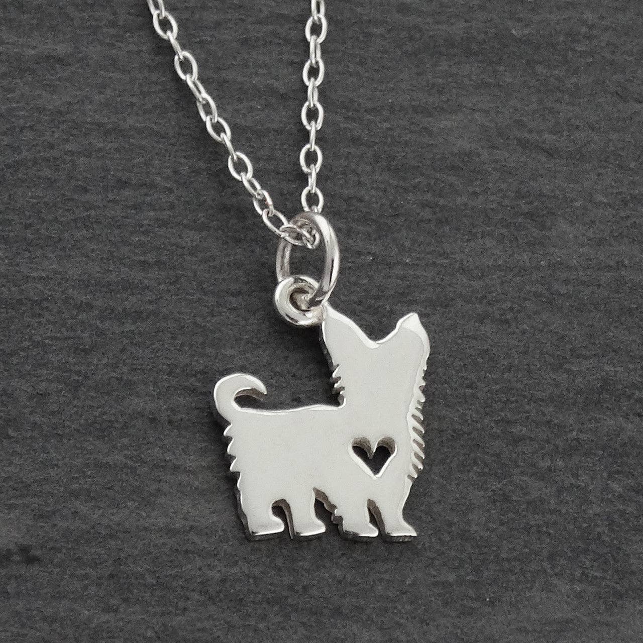 CY Design Studio - Wholesale Pendant/Charm Necklace - Yorkshire Terrier Necklace – Sterling Silver Dog Charm with Heart Cutout on 18" Chain0