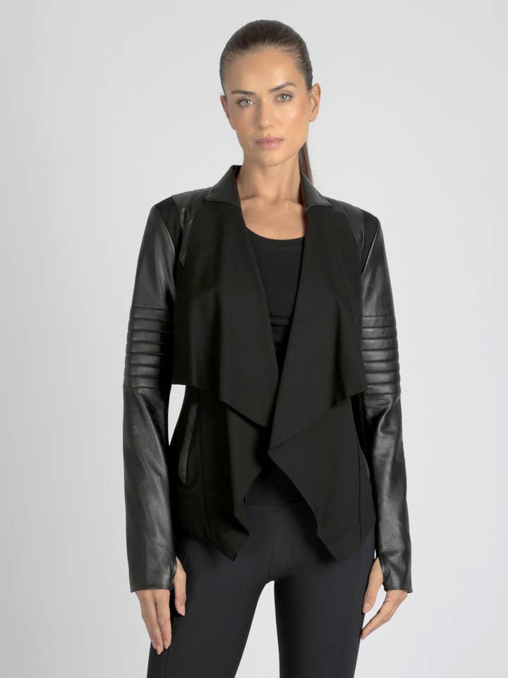 Drape Front Jacket - Black JLS for wholesale by Blanc Noir