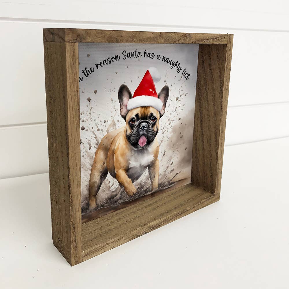 Hangout Home - Vente Pancarte - French Bulldog Naughty List - Décoration murale amusante avec animaux - Encadrée1