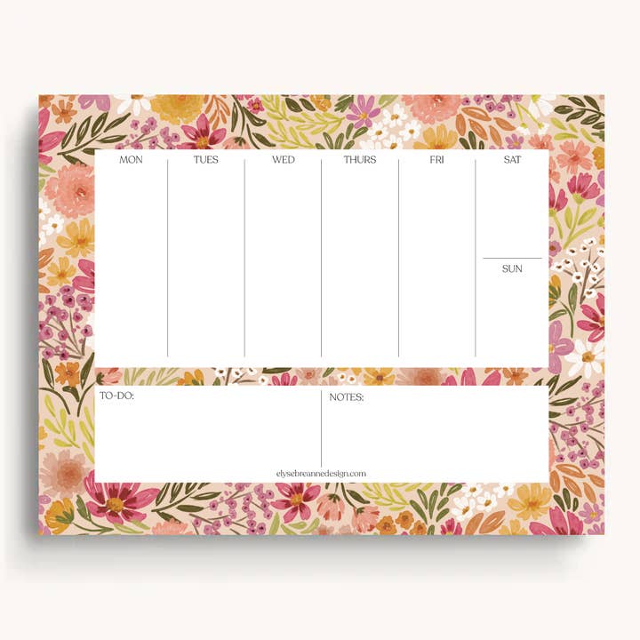 Bloc de notes pour agenda hebdomadaire floral pour la vente par Elyse Breanne Design