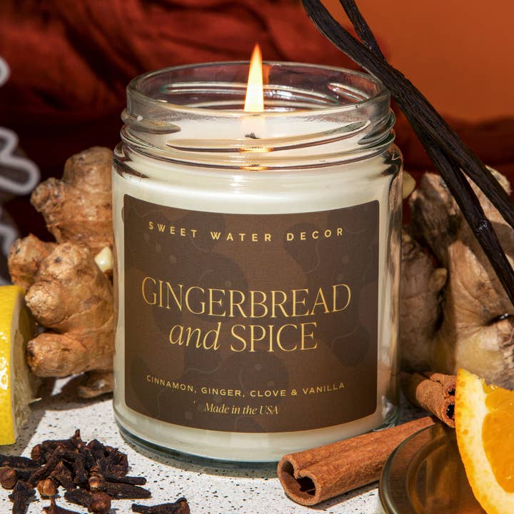 Gingerbread and Spice 9 oz Soy Candle (Gold Foil)- Christmas for wholesale by Sweet Water Decor