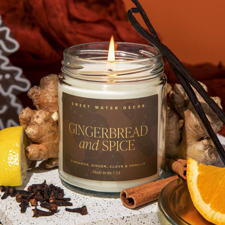 Gingerbread and Spice 9 oz Soy Candle (Gold Foil)- Christmas for wholesale by Sweet Water Decor