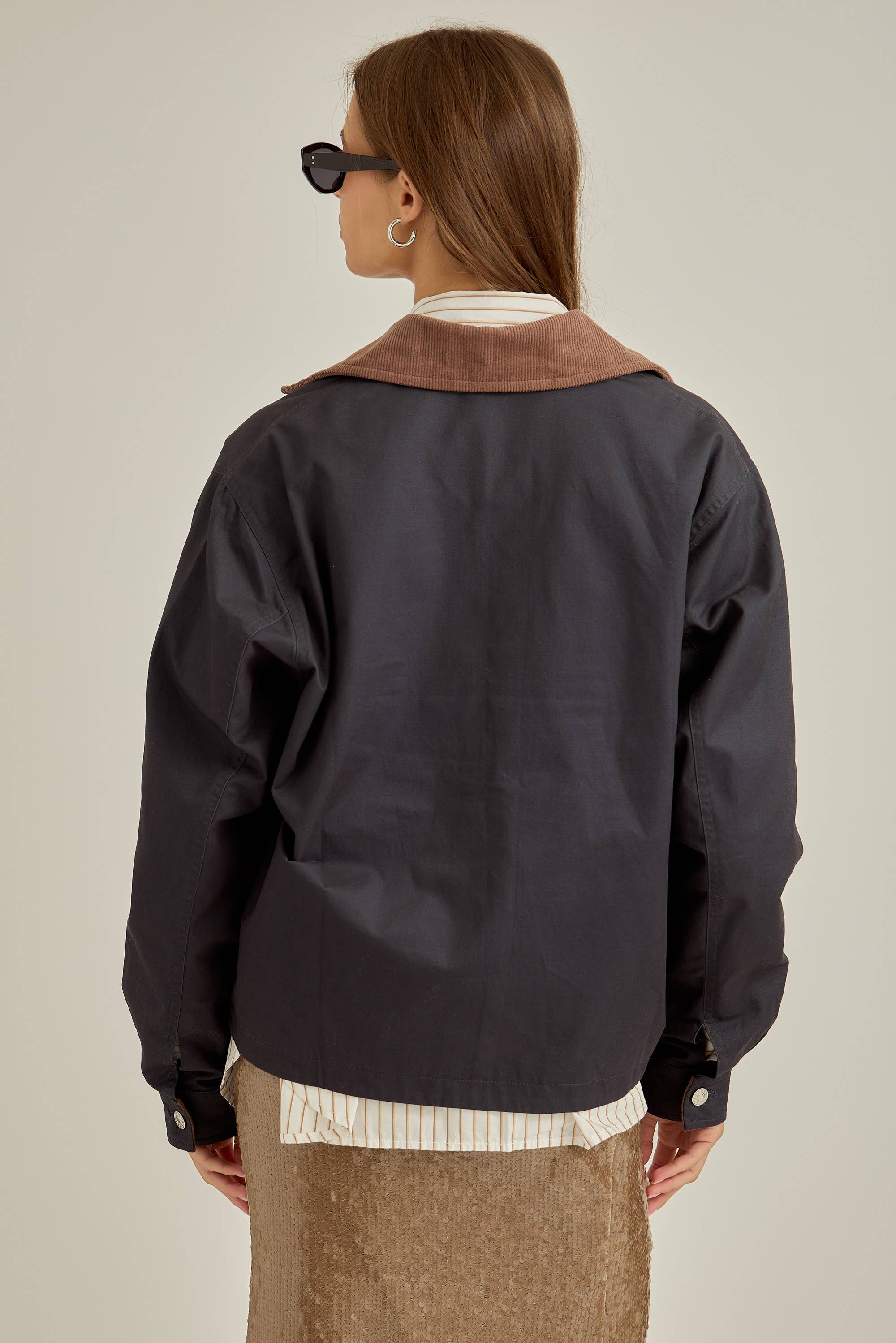 Navy brown Westward accent color detail jacket for wholesale on Faire6