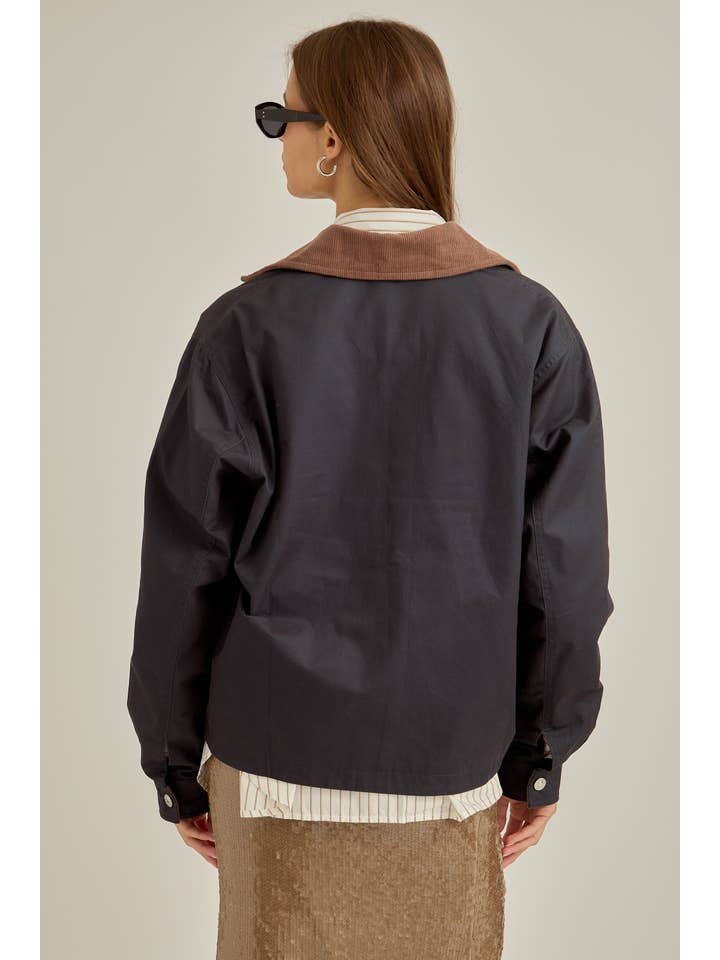 Navy brown Westward accent color detail jacket for wholesale on Faire6