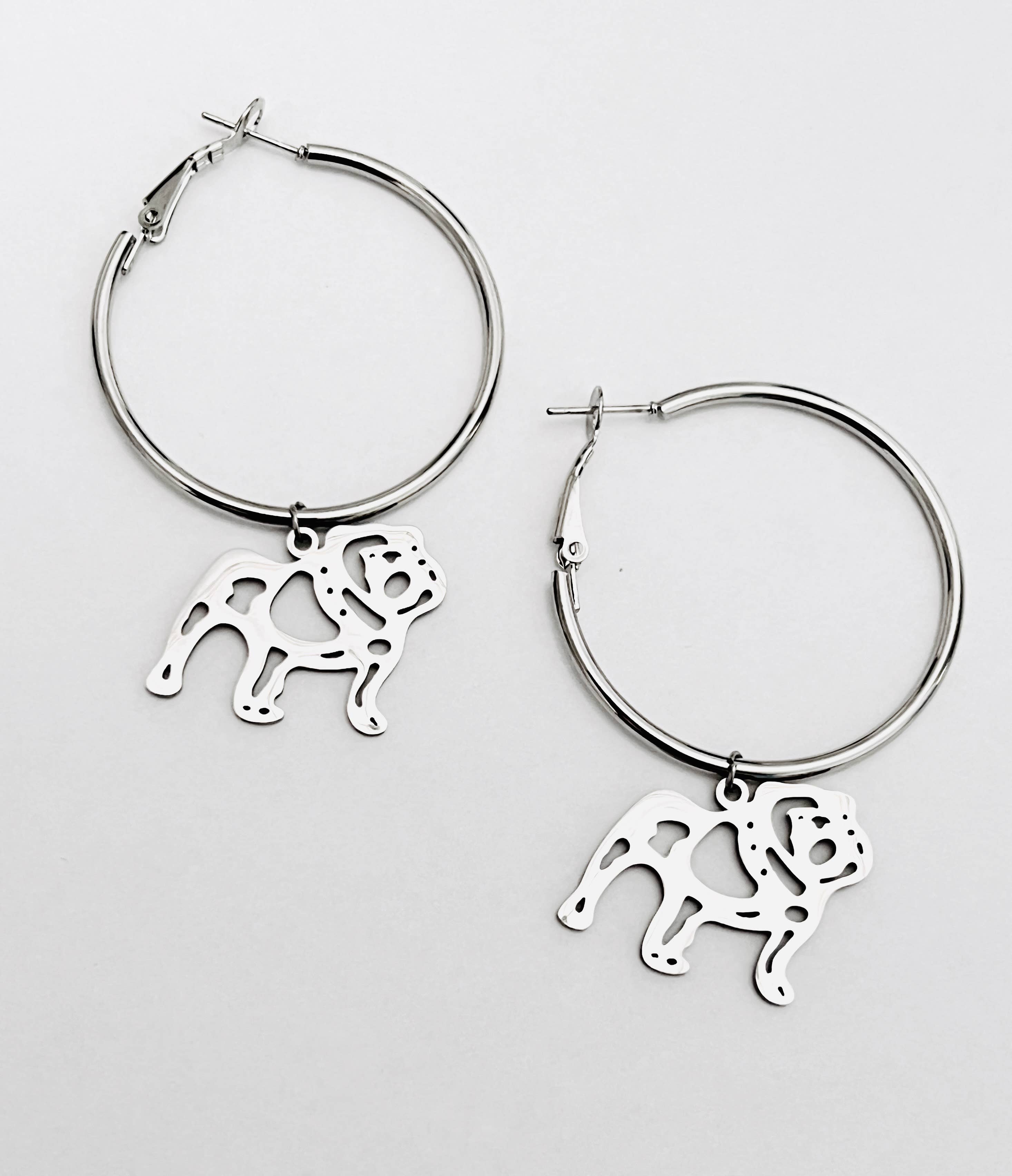 Steele Sloan Designs - Wholesale Dangle Earrings - Bulldog Earrings-Gold Hoop Bulldog GameDay Earrings1