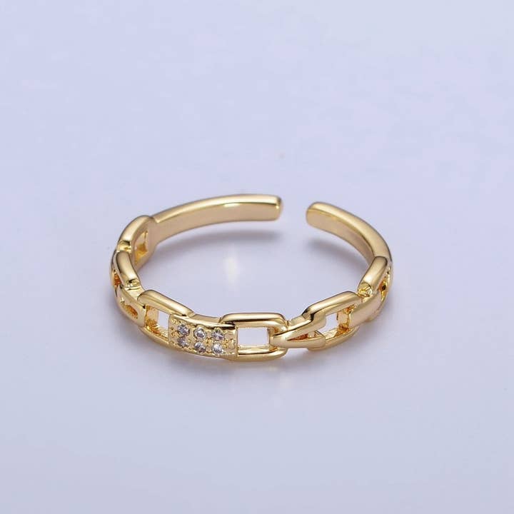 Minimalistisk kabelkædeled med mikrobelagt kubisk zirkonia justerbar ring | U-064 for engroshandel hos Aim Eternal