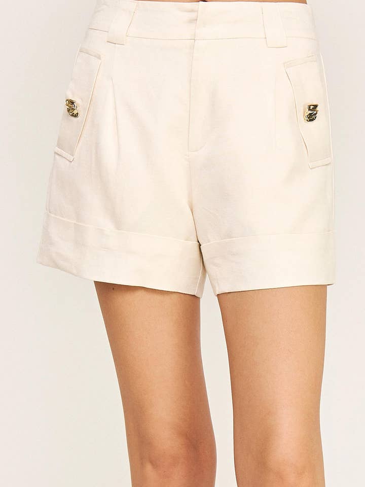 Shorts i linne med uppvikt fåll för wholesale av Strut & Bolt