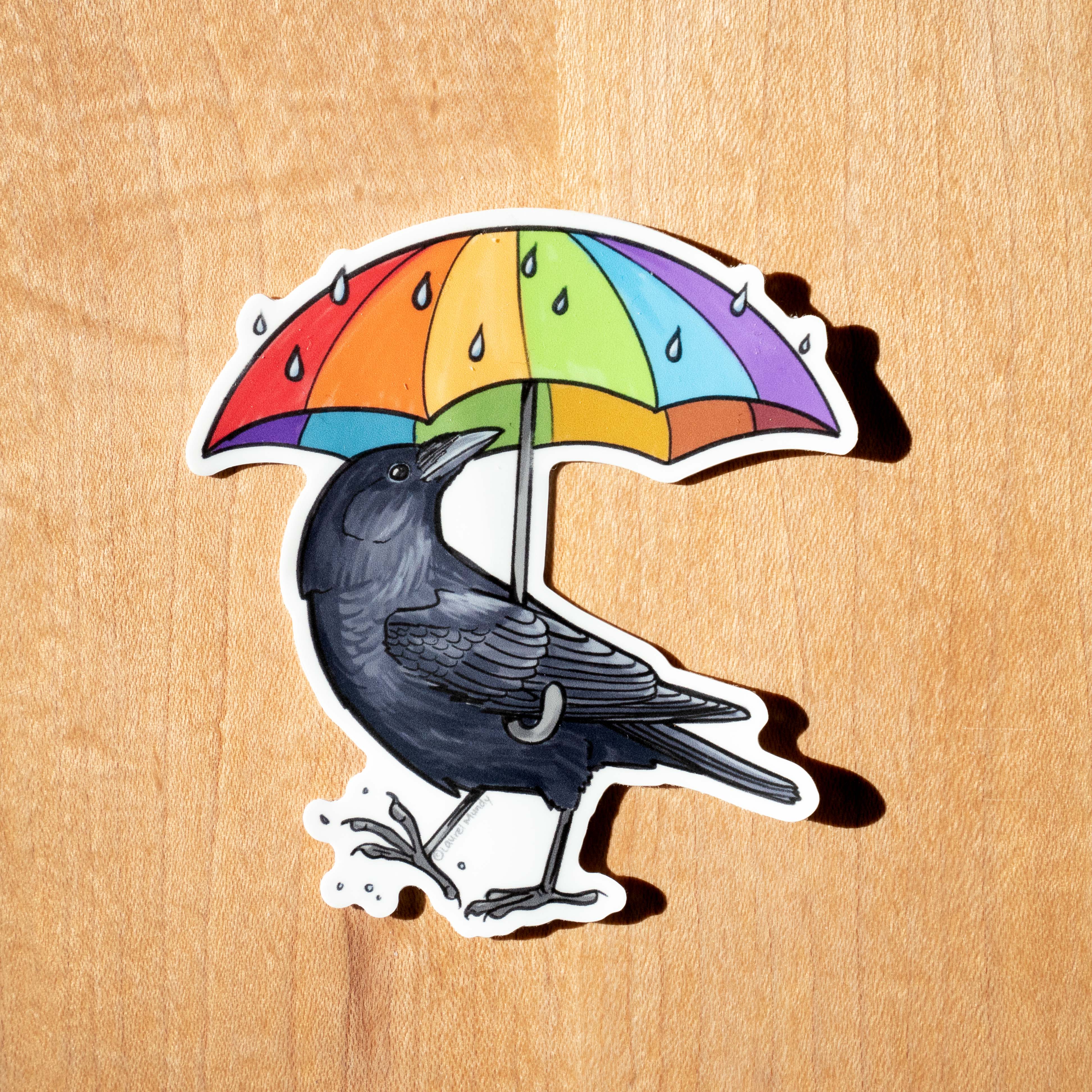 Laurel Mundy Illustration - Wholesale Sticker - Rainy Day Crow 3" Vinyl Sticker dishwasher safe2
