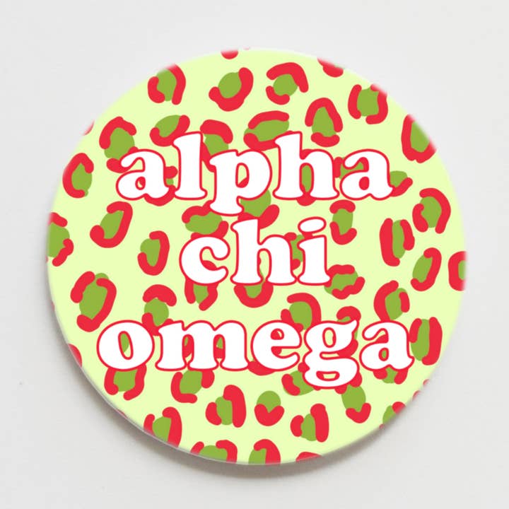 Good Vibez Collegiate - Wholesale Lapel Pin/Button - Alpha Chi Omega Cheetah Greek  Button - 3.00 inch0