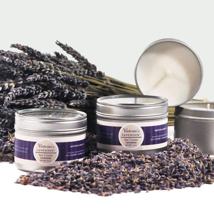 Lavender Travel Candle- 4 oz for wholesale by Victoria's Lavender, LLC