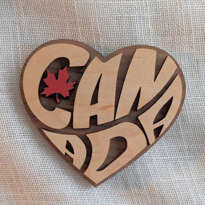 Canada Heart Wood Magnet Souvenir for wholesale by Foxwood Gifts Canada