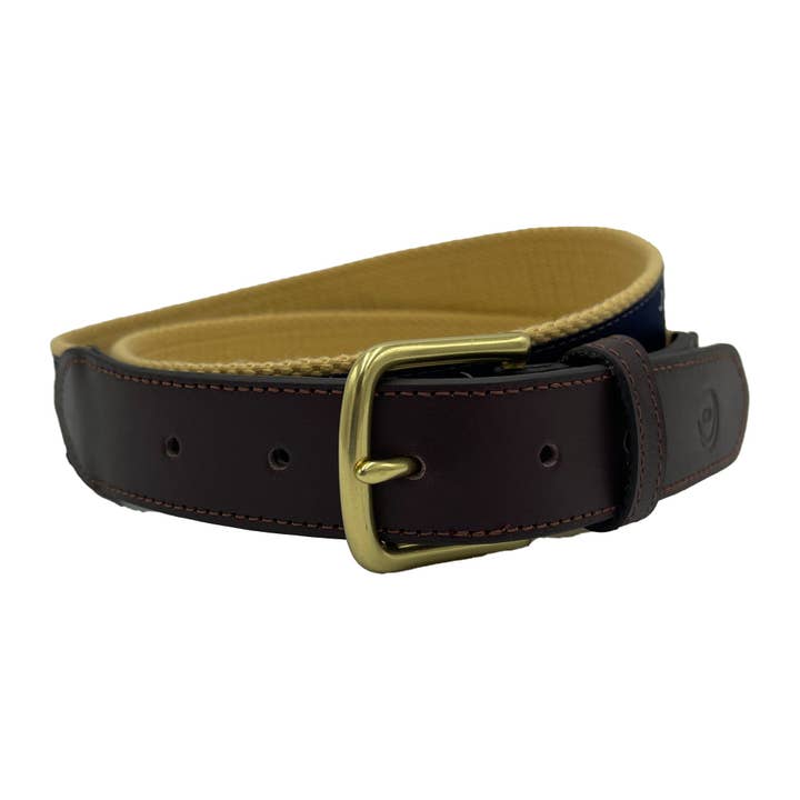 Charleston Belt - Wholesale Belt - Unisex - Navy on Khaki - South Carolina Crescent Moon Palmetto Belt