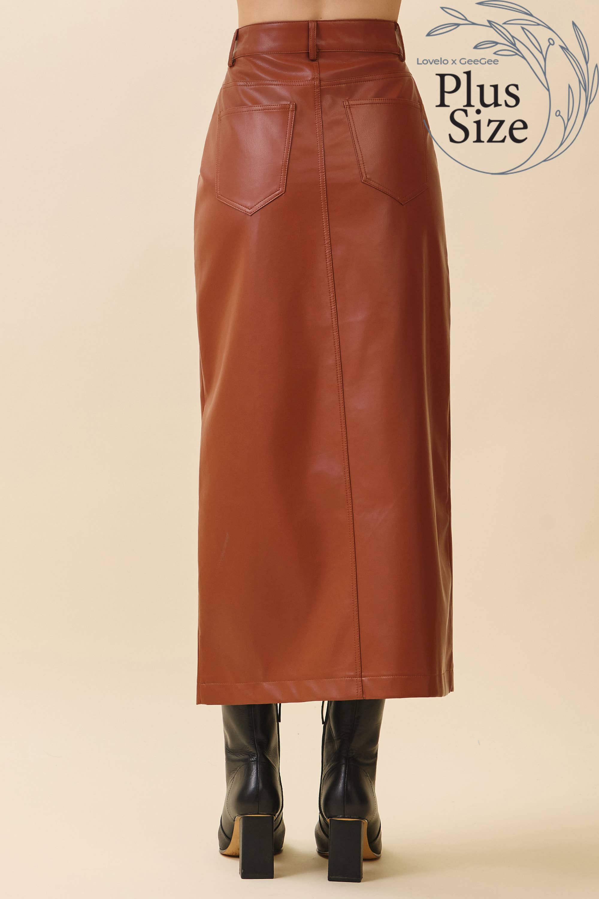 GeeGee x Lovelo - Wholesale Skirt - Women's - Plus Faux Leather Midi Skirt MS50582PL5