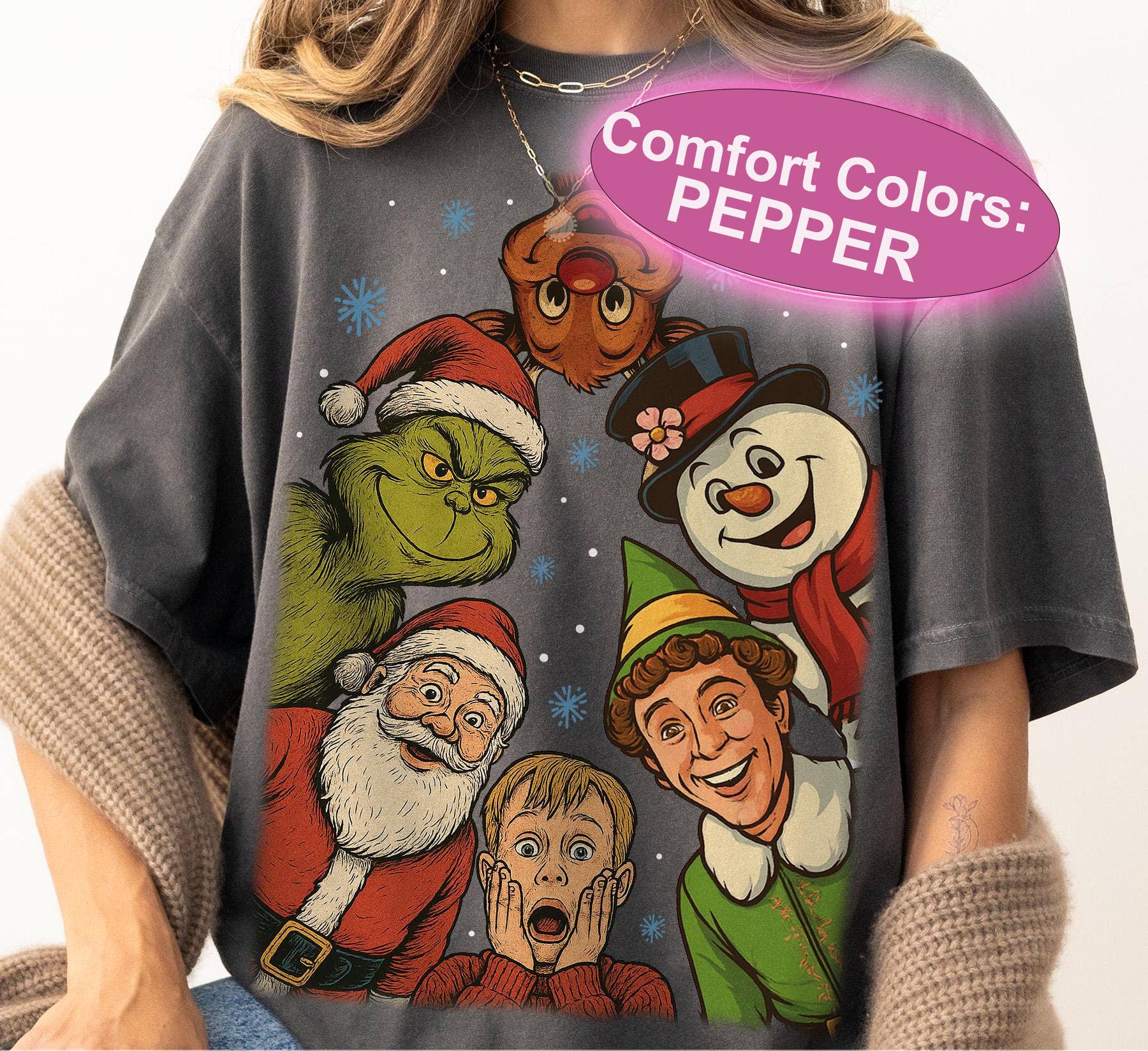 Glaime - Wholesale T-shirt met print - Dames - Comfort Colors Retro Kerstshirt, Kerstfilm Shirt