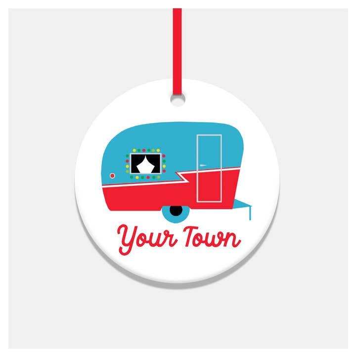 Vintage Trailer Personalized City Ornament, name drop for wholesale by Rock Scissor Paper
