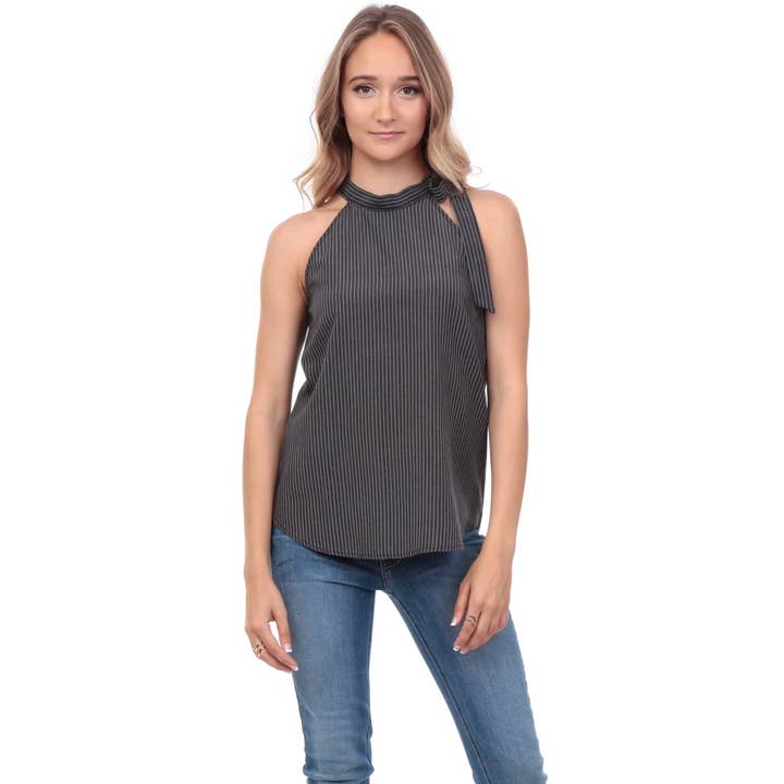 Stripe Neck Tie Top for wholesale by Naked Zebra Rack
