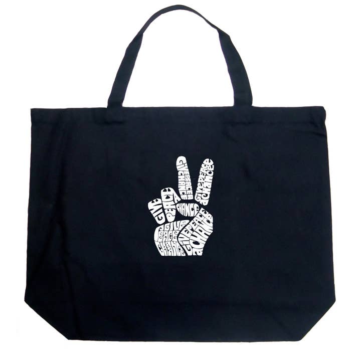 LA Pop Art Word Art Tote Bag - PEACE FINGERS for wholesale by LA Pop Art