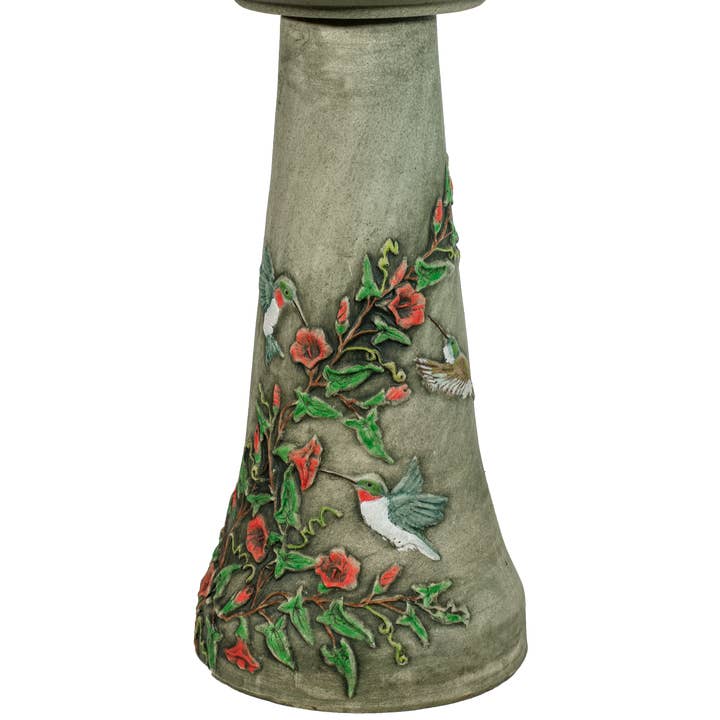 Burley Clay - Wholesale Bird Bath - Handpainted Hummingbird Pedestal - Aged