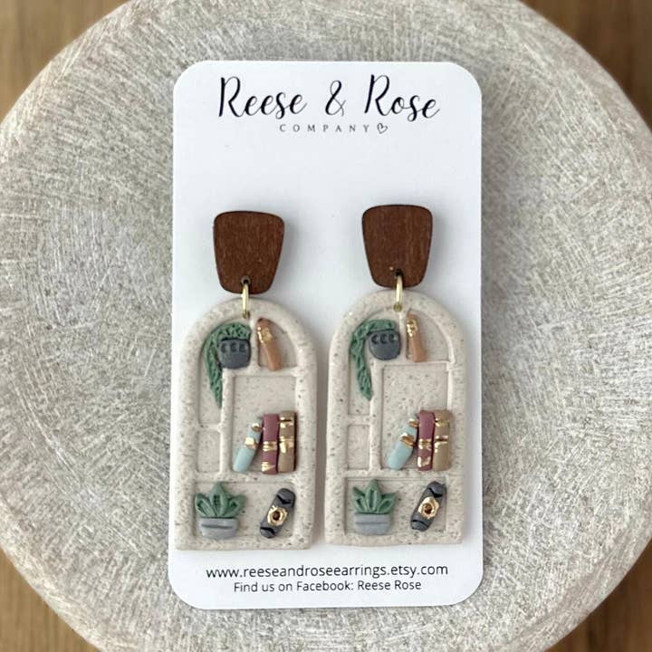 Polymer Clay Bookshelf Earrings, Hypoallergenic for wholesale by Reese & Rose Co.
