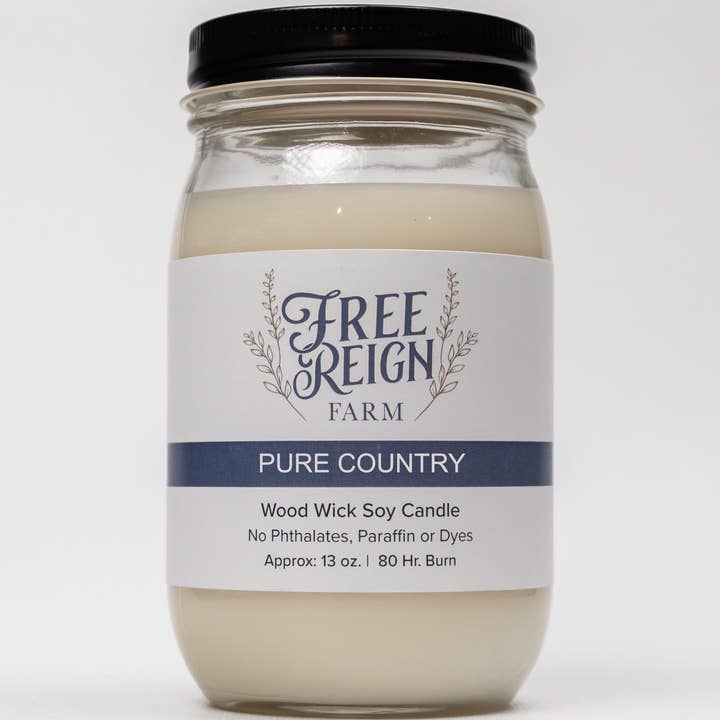 Free Reign Farm - Wholesale Jar/Filled Candle - Pure Country: Wood Wick Soy Candle