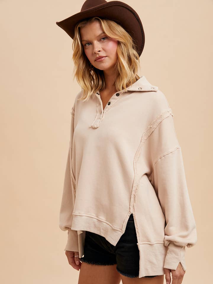 In Loom - Wholesale Sweatshirt - Women's - VINTAGE WASHED TERRY POLO PULLOVER