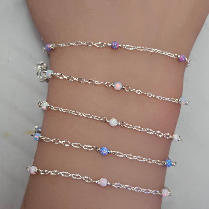 Half Moon Jewelry Designs - Vente Bracelets maillon et chaîne - Chaîne perlée d'opale au mètre, Or rempli/Argent sterling6