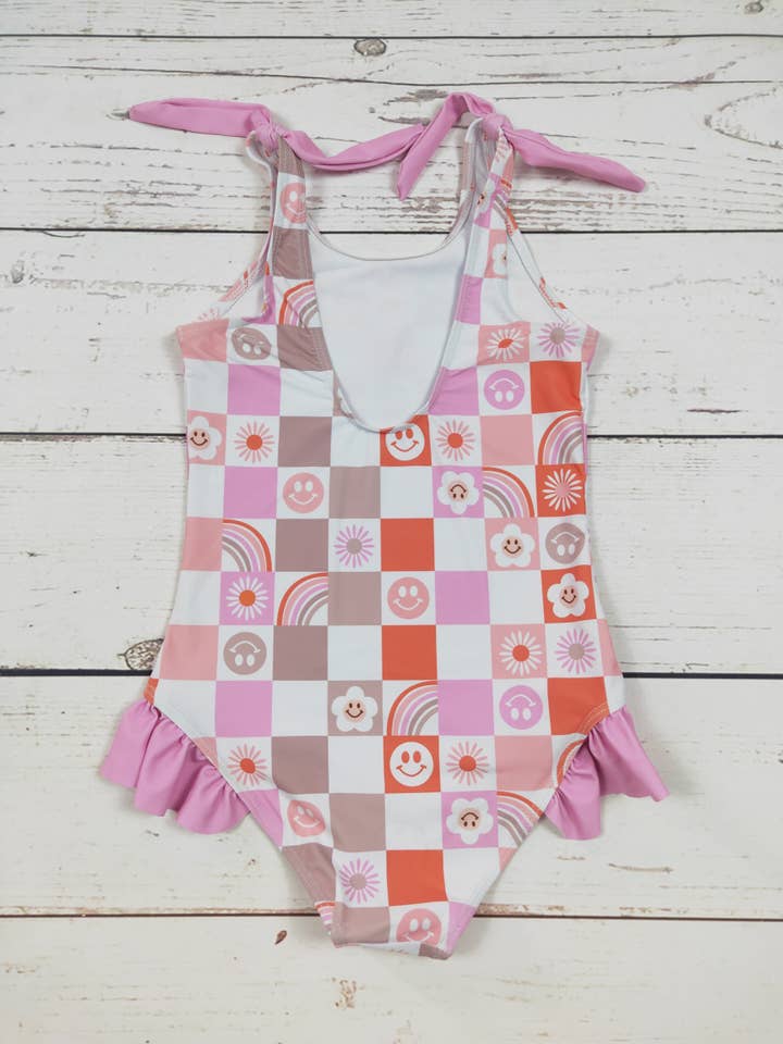sassy kids palace - Wholesale One Piece Swimsuit - Kids - Rainbow Flower Printed One Piece Girls Summer Swimwear