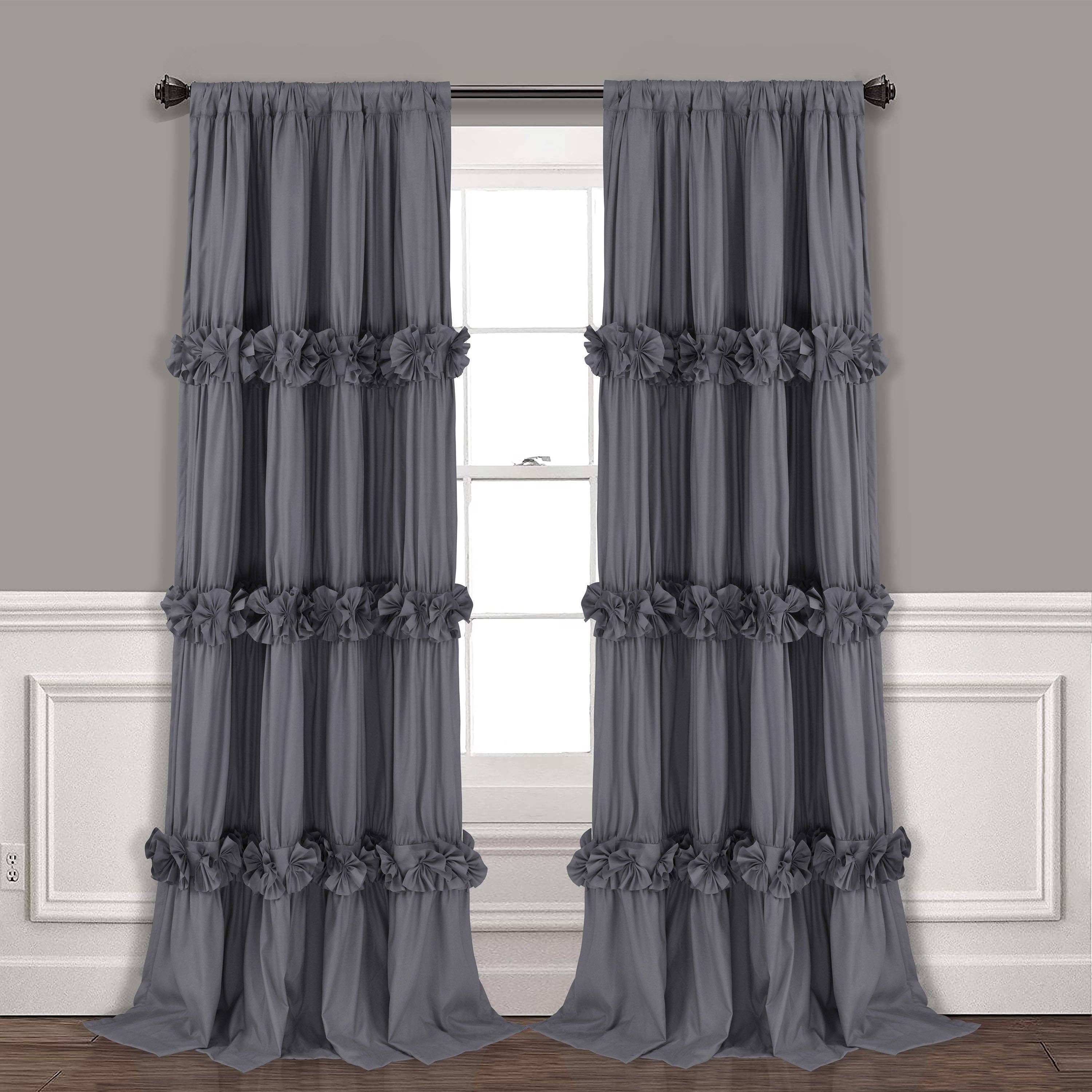 HIG - Wholesale Curtain - Farmhouse Ruffle Window Curtains with Blackout Liner Handmade Bow Ties Drapes 2 Panels Set, 54"W x 84"L23