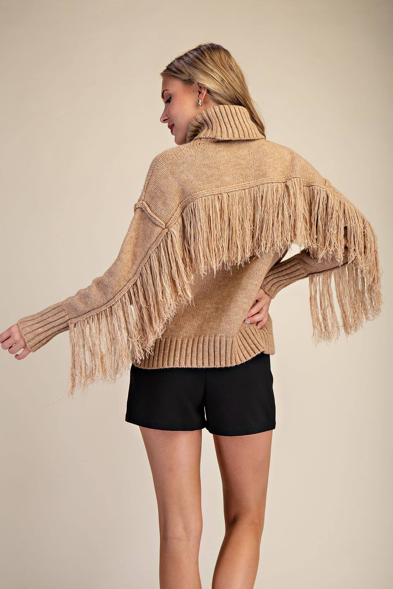Glam - Wholesale Knit Sweater - Women's - Turtleneck Long-Sleeve Sweater With Fringe Detail21