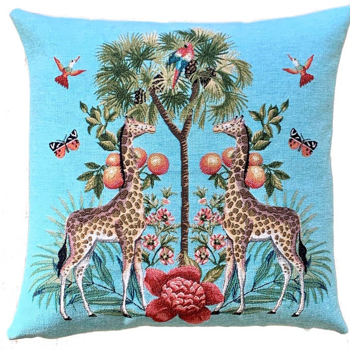 Dekokissenbezug Palmen Giraffen für den Großhandel von yapatkwa - art of the loom