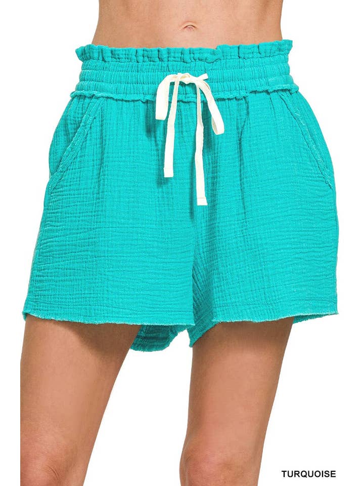 Vanilla Monkey - Wholesale Shorts - Women's - Double Gauze Elasticband Drawstring Waist Shorts W Pocket10