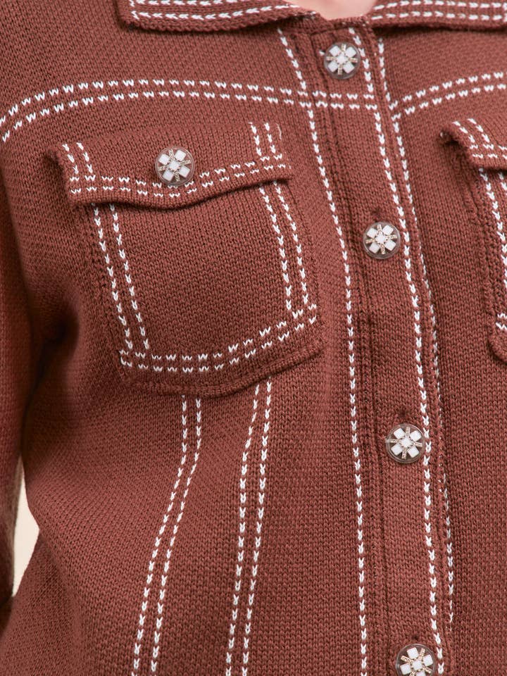 &MERCI - Wholesale Jacket - Women's - DENIM EFFECT KNIT SWEATER JACKET MSW111308