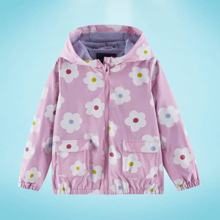 Grey Kids (3-8) Color Change Raincoat | Pink Flower for wholesale on Faire1