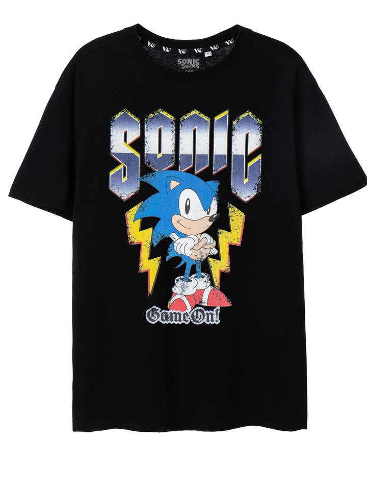 T-shirt preta de manga curta para homem Sonic the Hedgehog Game On por atacado de Vanilla Underground